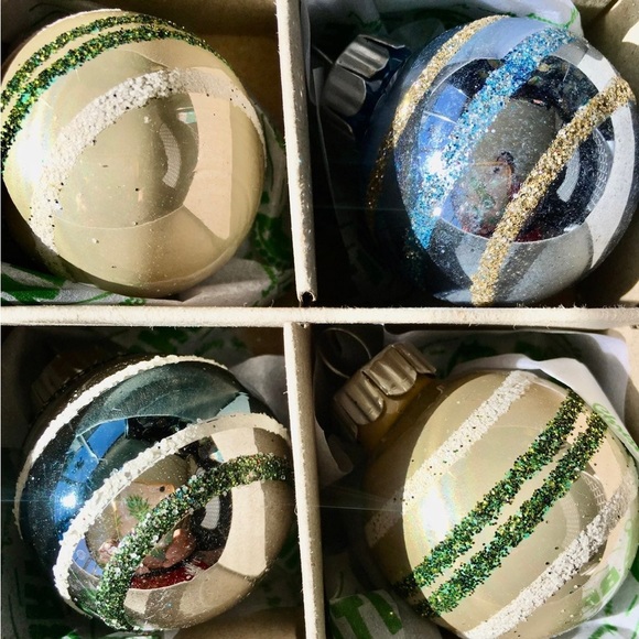 20 Radko Mini Glass Ball Christmas Ornaments Blue White Silver Glitter Stripes - Picture 6 of 8